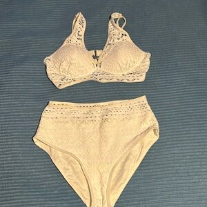 White 2 piece bathing suit.